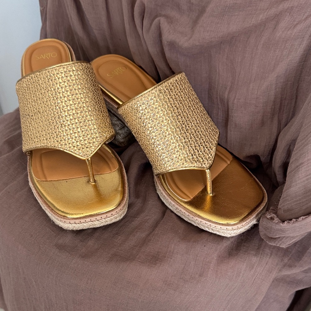 Franco Sarto Gold Woven Sandals